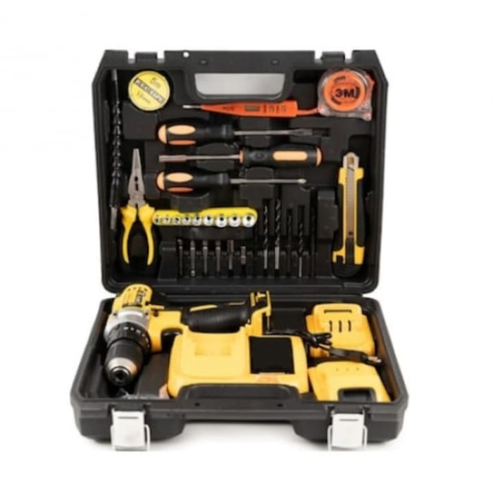 Bormasina de gaurit si insurubat cu acumulator, 7STAR ® cu percutie, autofiletanta, 30 accesorii, 2 acumulatori, 36V 8.0 Ah, 500W, statie incarcare, valiza transport, design modern, Galben/Negru [5]