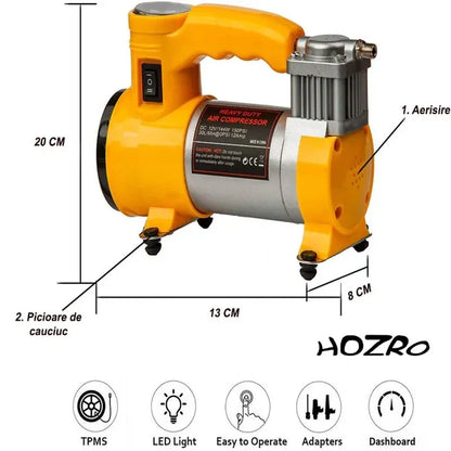 Compresor Auto HOZRO, pentru Masini mici si mari, cu multiple accesorii de umflat 12 V, 35 L/Min, 15