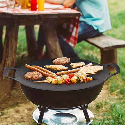 Plită Rotundă Coreeană HOZRO, pentru Grătar, Diametru 32 cm – Tigaie Grill din Fontă cu Canale de Scurgere, Ideală pentru Carne, Legume și BBQ în Stil Asiatic
