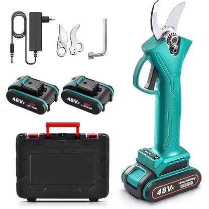 Foarfeca Electrica de Gradinarit HOZRO, 48V cu 2 Baterii Reincarcabile, 2 Lame din Otel Carbon, Set Complet cu Cheie, Imbus, Taiere Reglabila 15–30mm HOZRO