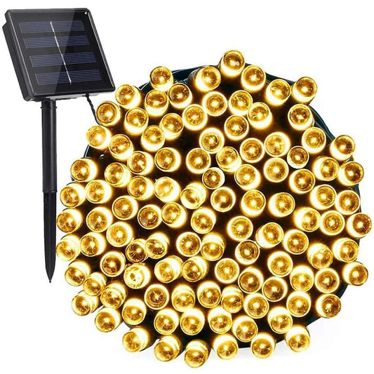 Instalatie de Craciun HOZRO, incarcare solara, 100 LED-uri, 10 metri, alb cald