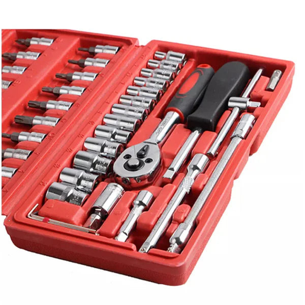 Trusa scule HOZRO, Pentru reparat Masini, uz caznic si auto, surubelnita, tubulare, prelungitoare, clichet, 46 piese, fabricata din chrome Vanadium