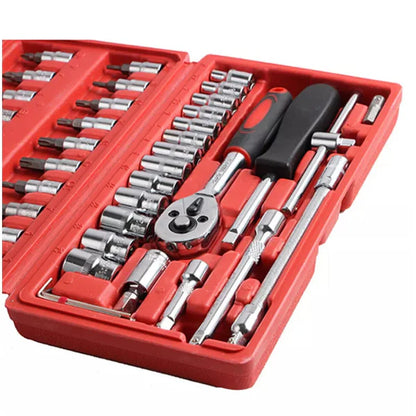 Trusa scule HOZRO, Pentru reparat Masini, uz caznic si auto, surubelnita, tubulare, prelungitoare, clichet, 46 piese, fabricata din chrome Vanadium