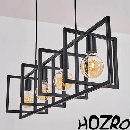 Lustra tip Pendul STARTOP , 4 Becuri, Metal, Suport liniar, Design modern, rafinat, Negru