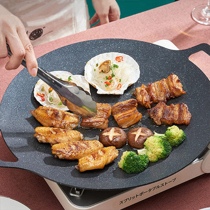 Plită Rotundă Coreeană HOZRO, pentru Grătar, Diametru 32 cm – Tigaie Grill din Fontă cu Canale de Scurgere, Ideală pentru Carne, Legume și BBQ în Stil Asiatic