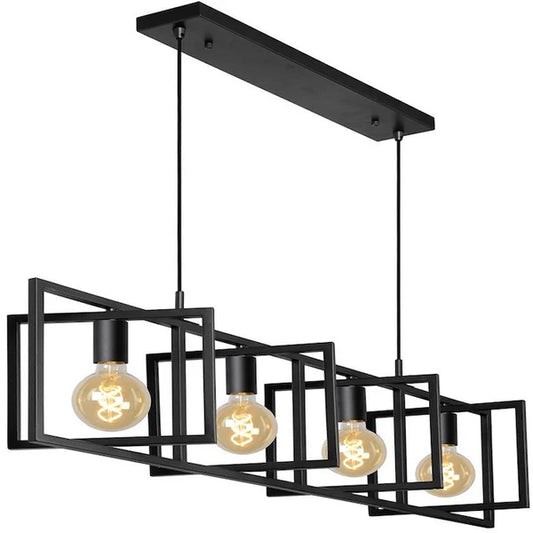 Lustra tip Pendul STARTOP , 4 Becuri, Metal, Suport liniar, Design modern, rafinat, Negru