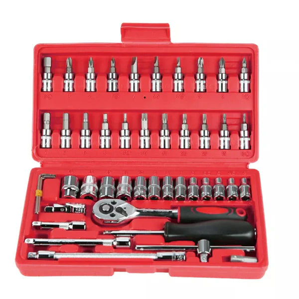 Trusa scule HOZRO, Pentru reparat Masini, uz caznic si auto, surubelnita, tubulare, prelungitoare, clichet, 46 piese, fabricata din chrome Vanadium