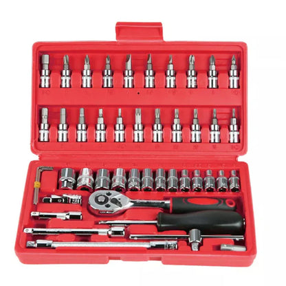 Trusa scule HOZRO, Pentru reparat Masini, uz caznic si auto, surubelnita, tubulare, prelungitoare, clichet, 46 piese, fabricata din chrome Vanadium