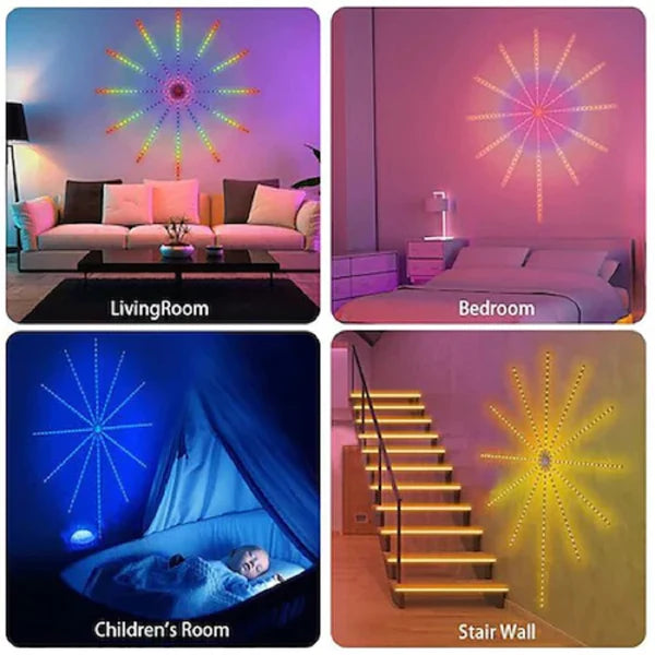 Instalatie LED Smart , RGB, Muzica, 2m, telecomanda si control din smartphone, multicolor, Model Artificii