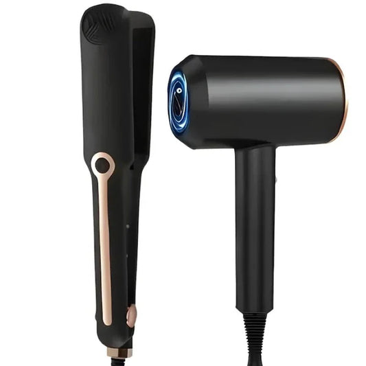 Set uscator si placa HOZRO, pentru par, cu reglare a temperaturii, sistem ce nu permite supraincalzirea, model Shine Therapy