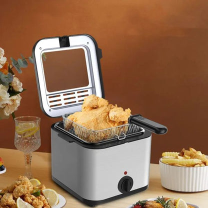 Friteuză Electrică 2.5L din Inox, 2000W, cu Fereastră de Vizionare și Capac Detașabil