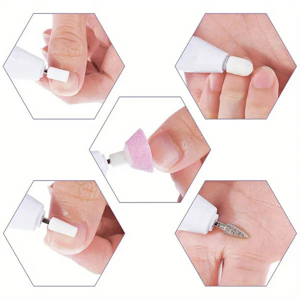 Pila electrica STARTOP , pentru unghii, set mani pedi, cu capetele interschimbabile si doua pile pentru calcai, alb